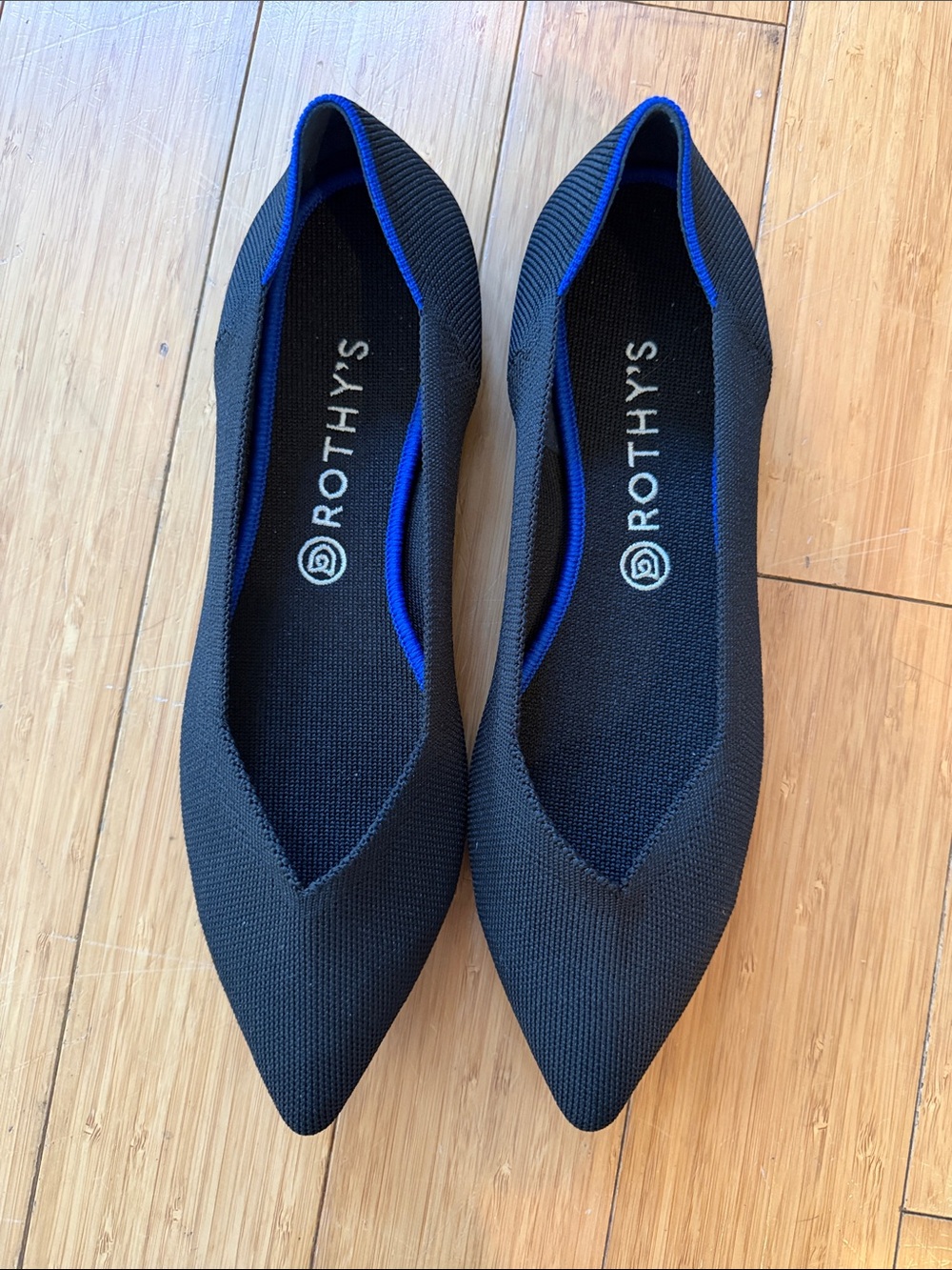 Rothy's Black Flats with Blue Trim